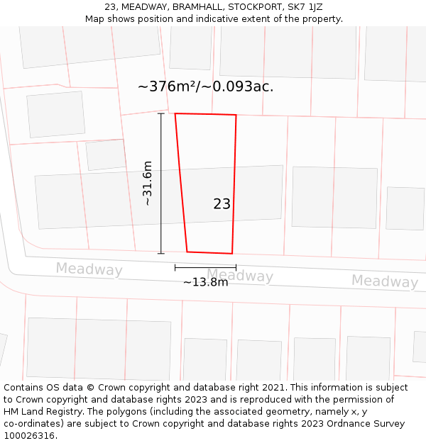 23, MEADWAY, BRAMHALL, STOCKPORT, SK7 1JZ: Plot and title map