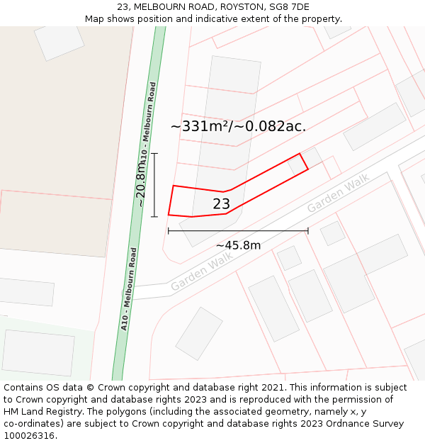 23, MELBOURN ROAD, ROYSTON, SG8 7DE: Plot and title map