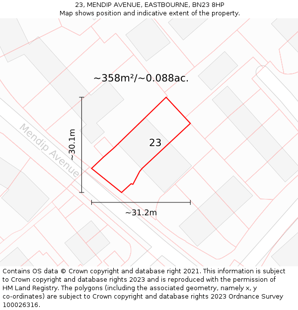 23, MENDIP AVENUE, EASTBOURNE, BN23 8HP: Plot and title map