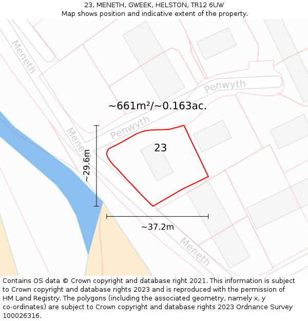 23, MENETH, GWEEK, HELSTON, TR12 6UW: Plot and title map