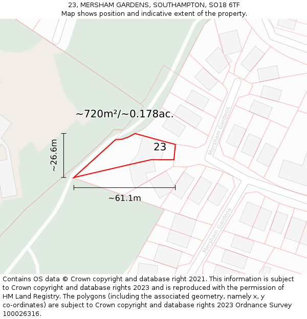 23, MERSHAM GARDENS, SOUTHAMPTON, SO18 6TF: Plot and title map