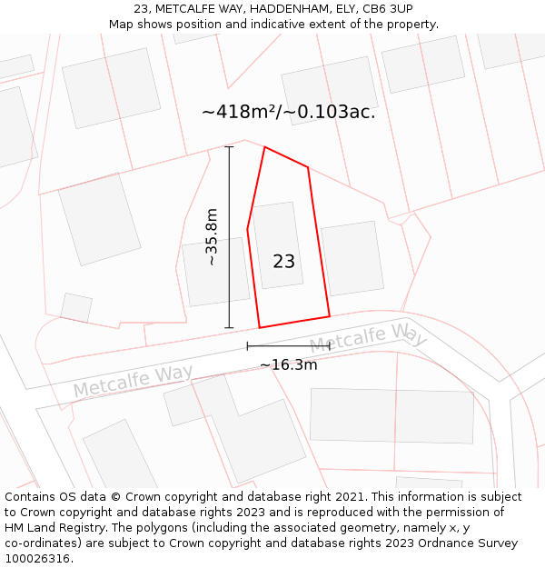 23, METCALFE WAY, HADDENHAM, ELY, CB6 3UP: Plot and title map