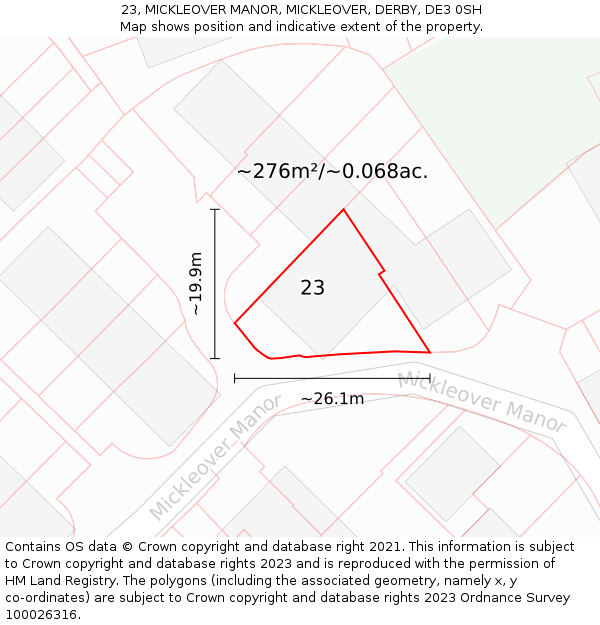 23, MICKLEOVER MANOR, MICKLEOVER, DERBY, DE3 0SH: Plot and title map