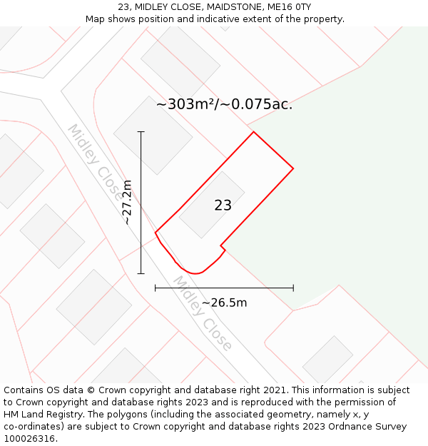 23, MIDLEY CLOSE, MAIDSTONE, ME16 0TY: Plot and title map