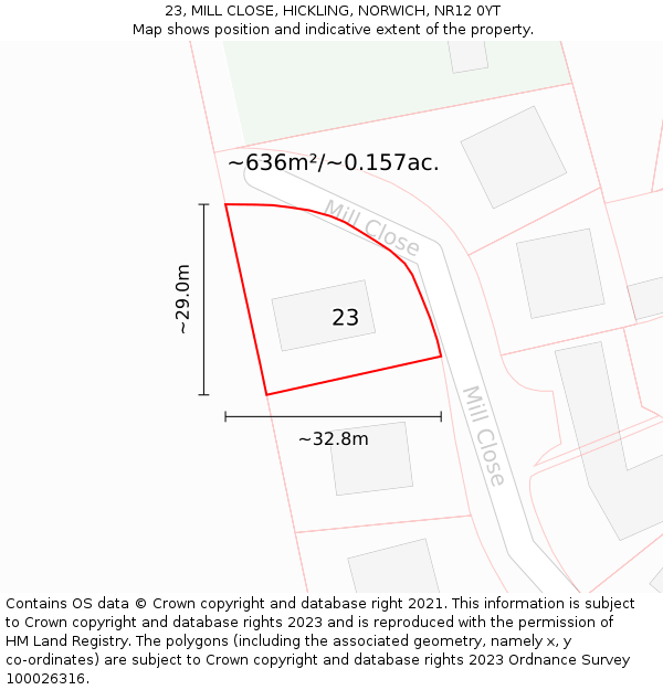23, MILL CLOSE, HICKLING, NORWICH, NR12 0YT: Plot and title map