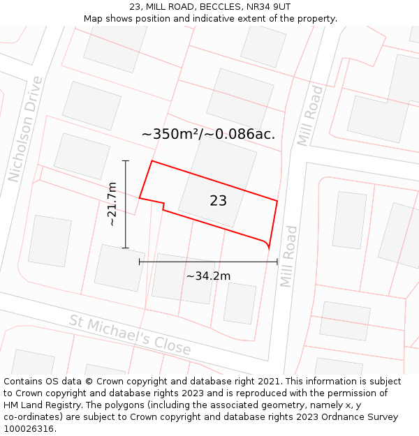 23, MILL ROAD, BECCLES, NR34 9UT: Plot and title map