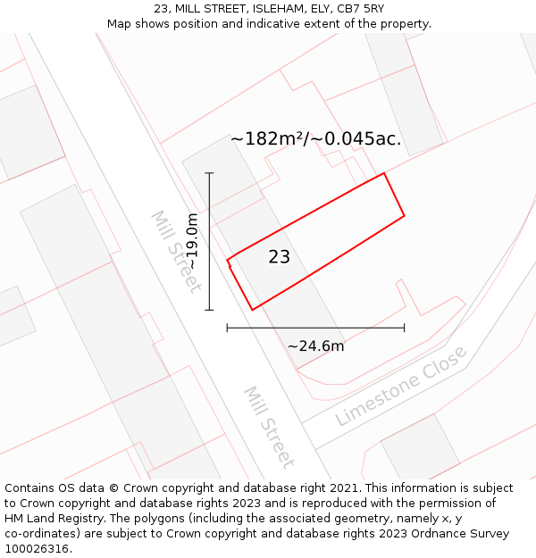 23, MILL STREET, ISLEHAM, ELY, CB7 5RY: Plot and title map