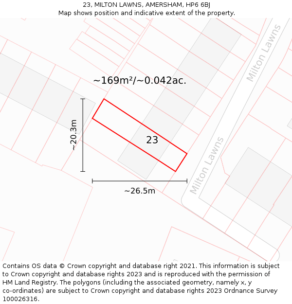 23, MILTON LAWNS, AMERSHAM, HP6 6BJ: Plot and title map