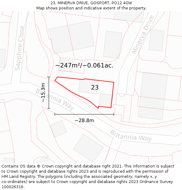 23, MINERVA DRIVE, GOSPORT, PO12 4GW: Plot and title map