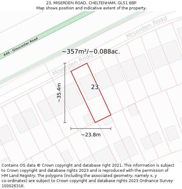 23, MISERDEN ROAD, CHELTENHAM, GL51 6BP: Plot and title map