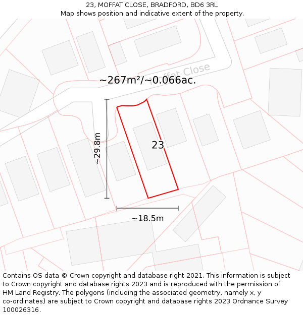 23, MOFFAT CLOSE, BRADFORD, BD6 3RL: Plot and title map