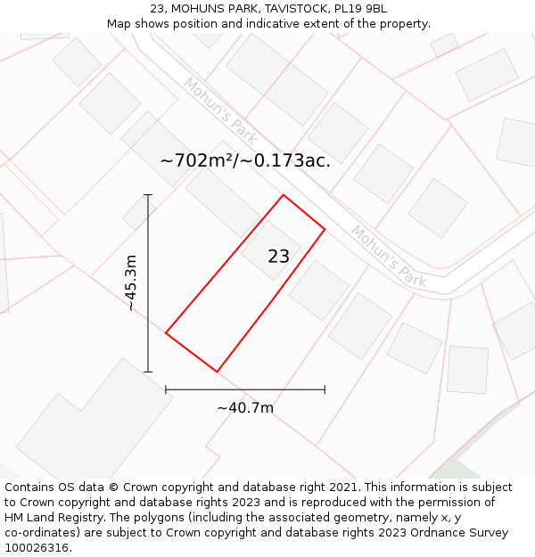 23, MOHUNS PARK, TAVISTOCK, PL19 9BL: Plot and title map