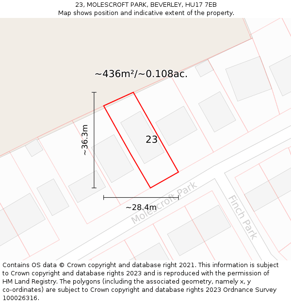 23, MOLESCROFT PARK, BEVERLEY, HU17 7EB: Plot and title map