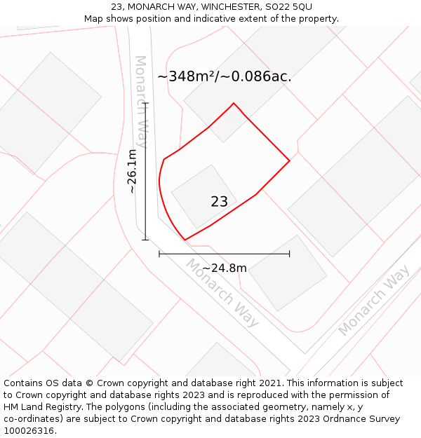 23, MONARCH WAY, WINCHESTER, SO22 5QU: Plot and title map