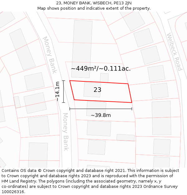 23, MONEY BANK, WISBECH, PE13 2JN: Plot and title map