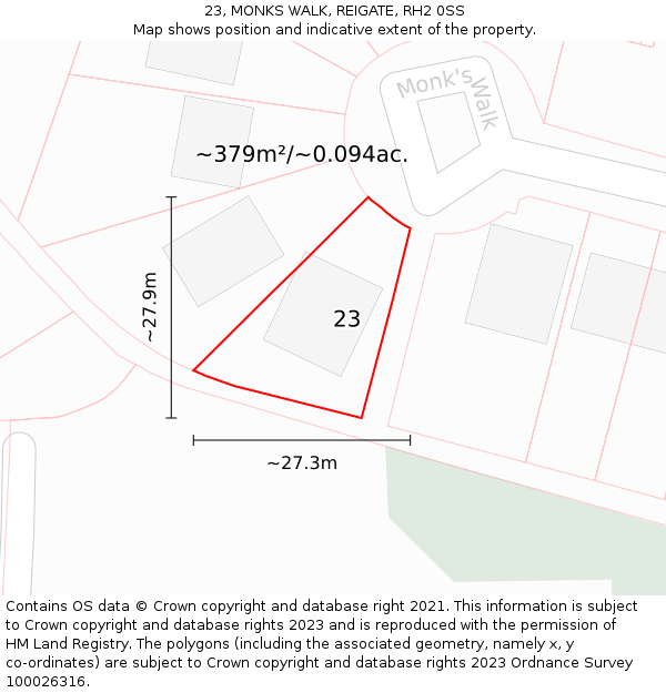 23, MONKS WALK, REIGATE, RH2 0SS: Plot and title map