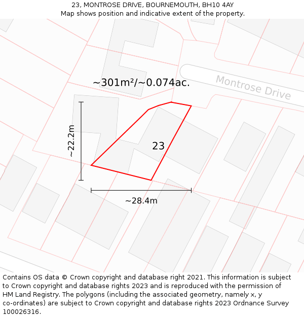 23, MONTROSE DRIVE, BOURNEMOUTH, BH10 4AY: Plot and title map