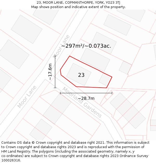 23, MOOR LANE, COPMANTHORPE, YORK, YO23 3TJ: Plot and title map