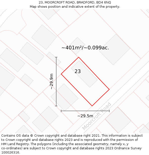 23, MOORCROFT ROAD, BRADFORD, BD4 6NQ: Plot and title map