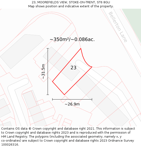 23, MOOREFIELDS VIEW, STOKE-ON-TRENT, ST6 8GU: Plot and title map