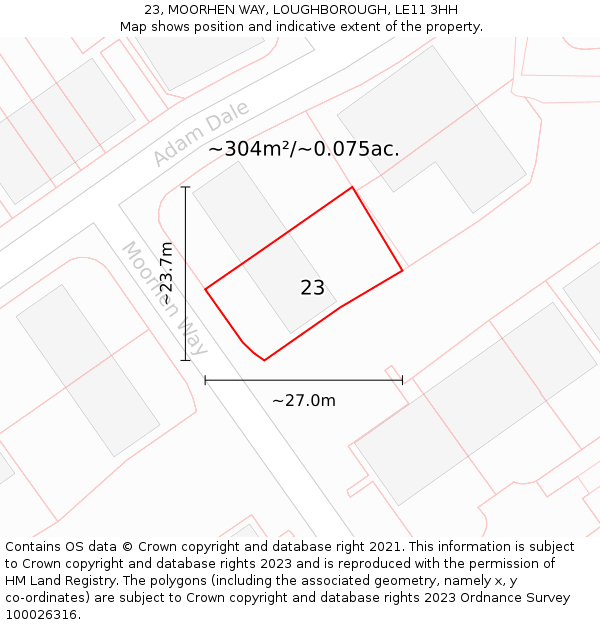 23, MOORHEN WAY, LOUGHBOROUGH, LE11 3HH: Plot and title map