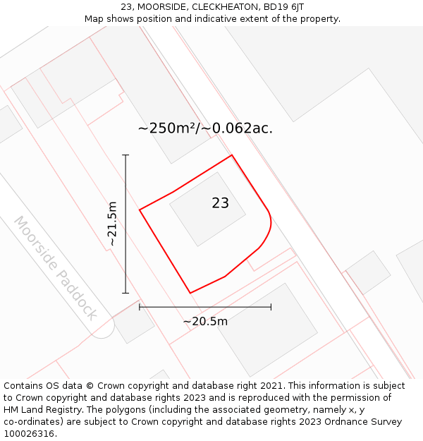 23, MOORSIDE, CLECKHEATON, BD19 6JT: Plot and title map