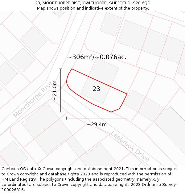 23, MOORTHORPE RISE, OWLTHORPE, SHEFFIELD, S20 6QD: Plot and title map