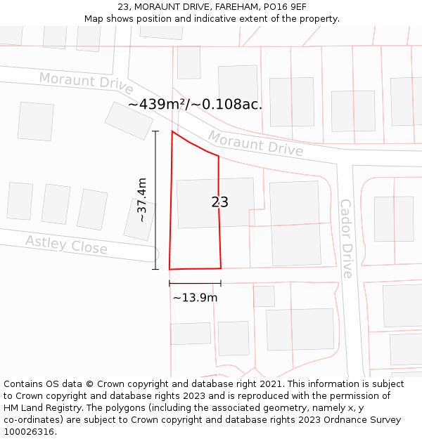 23, MORAUNT DRIVE, FAREHAM, PO16 9EF: Plot and title map