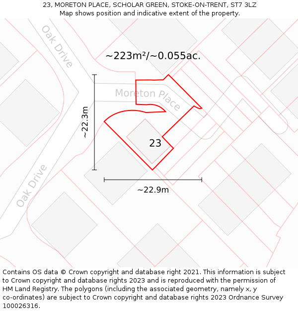 23, MORETON PLACE, SCHOLAR GREEN, STOKE-ON-TRENT, ST7 3LZ: Plot and title map