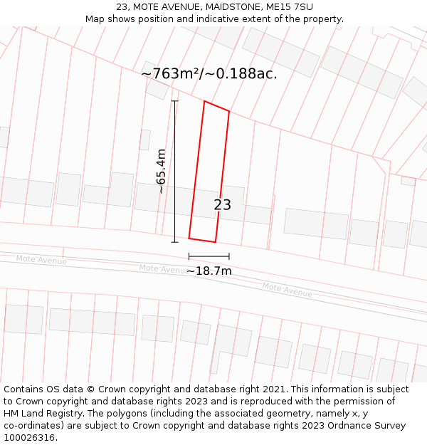 23, MOTE AVENUE, MAIDSTONE, ME15 7SU: Plot and title map