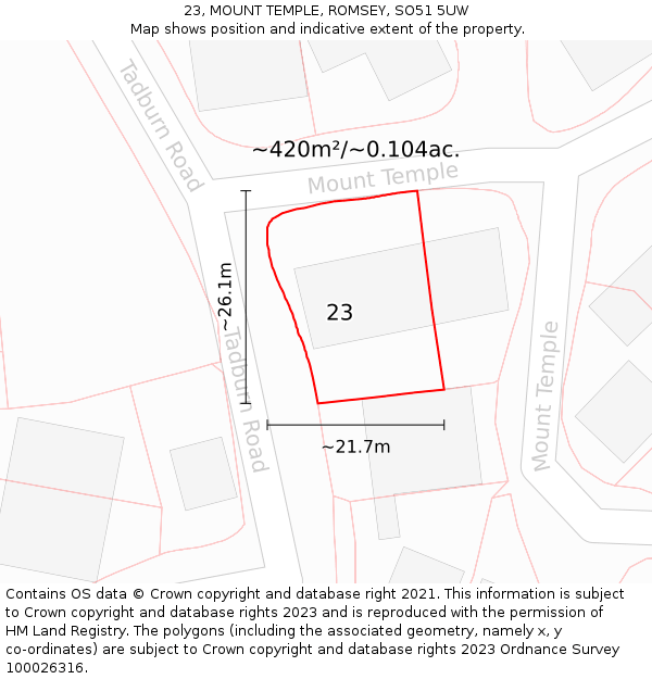 23, MOUNT TEMPLE, ROMSEY, SO51 5UW: Plot and title map