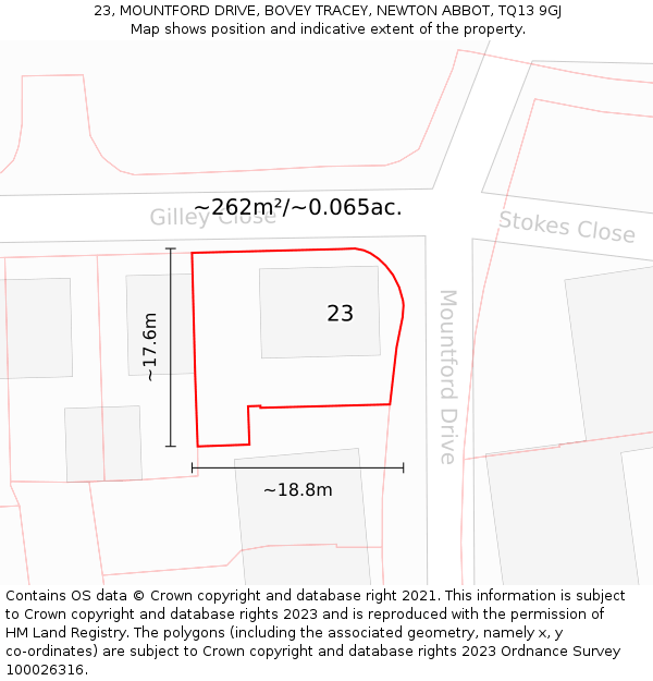 23, MOUNTFORD DRIVE, BOVEY TRACEY, NEWTON ABBOT, TQ13 9GJ: Plot and title map