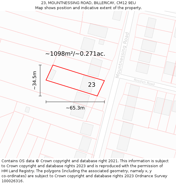 23, MOUNTNESSING ROAD, BILLERICAY, CM12 9EU: Plot and title map