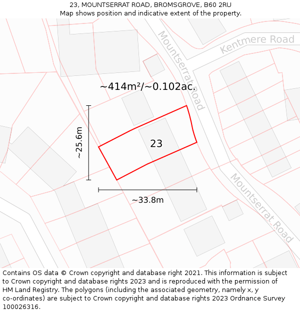 23, MOUNTSERRAT ROAD, BROMSGROVE, B60 2RU: Plot and title map