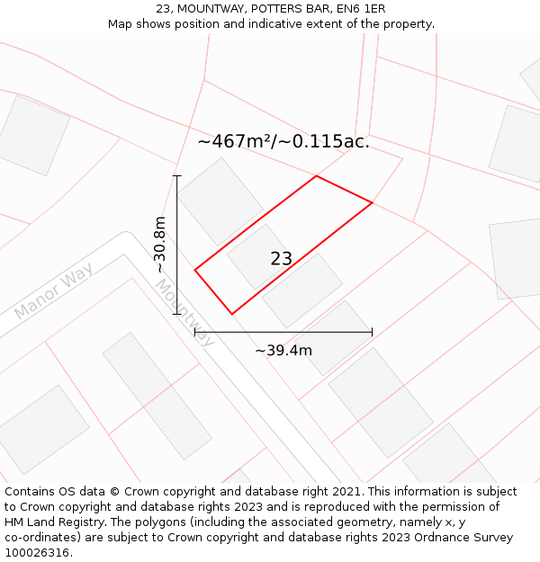 23, MOUNTWAY, POTTERS BAR, EN6 1ER: Plot and title map