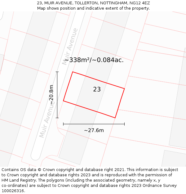 23, MUIR AVENUE, TOLLERTON, NOTTINGHAM, NG12 4EZ: Plot and title map