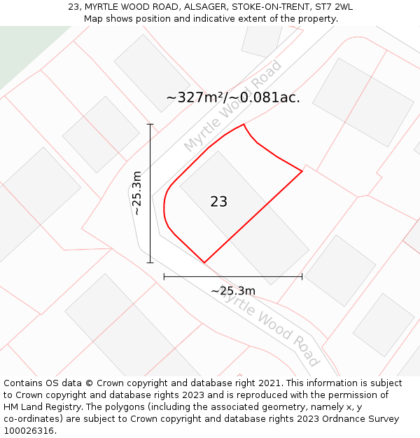 23, MYRTLE WOOD ROAD, ALSAGER, STOKE-ON-TRENT, ST7 2WL: Plot and title map