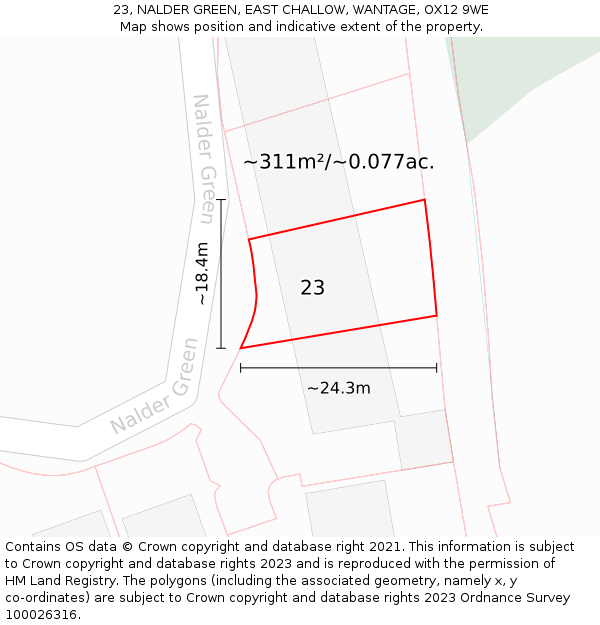 23, NALDER GREEN, EAST CHALLOW, WANTAGE, OX12 9WE: Plot and title map