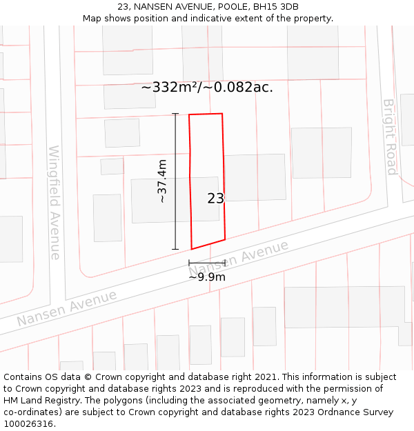 23, NANSEN AVENUE, POOLE, BH15 3DB: Plot and title map