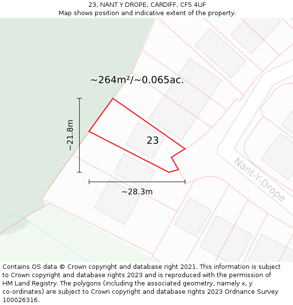 23, NANT Y DROPE, CARDIFF, CF5 4UF: Plot and title map