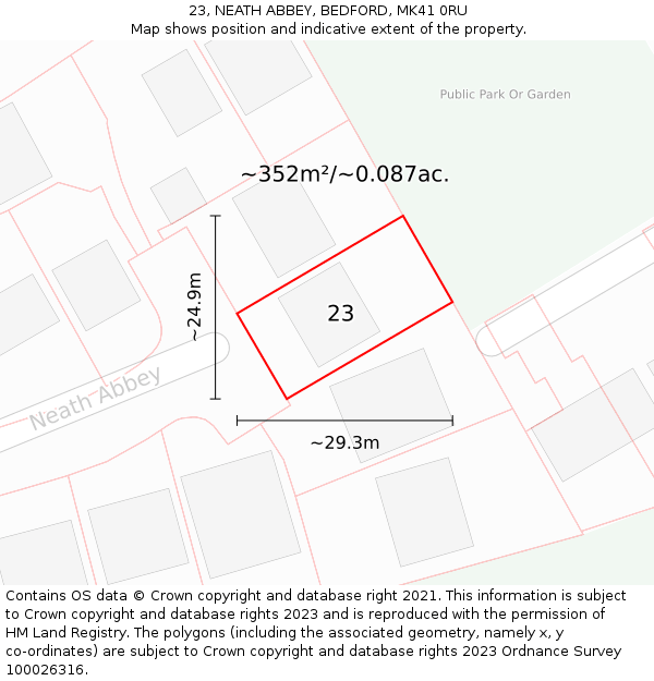 23, NEATH ABBEY, BEDFORD, MK41 0RU: Plot and title map