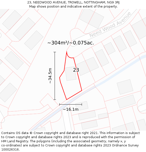 23, NEEDWOOD AVENUE, TROWELL, NOTTINGHAM, NG9 3RJ: Plot and title map