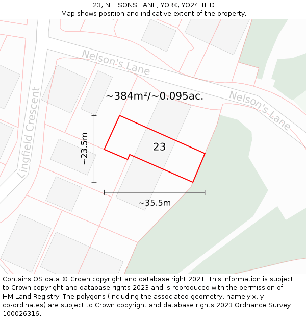 23, NELSONS LANE, YORK, YO24 1HD: Plot and title map