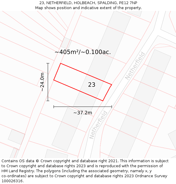 23, NETHERFIELD, HOLBEACH, SPALDING, PE12 7NP: Plot and title map