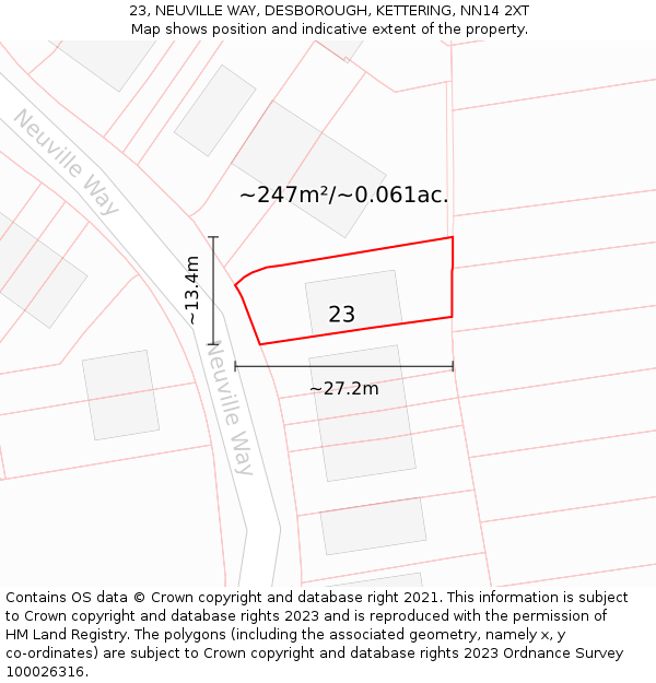 23, NEUVILLE WAY, DESBOROUGH, KETTERING, NN14 2XT: Plot and title map