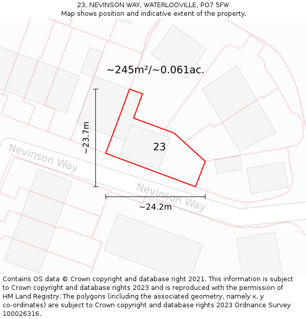 23, NEVINSON WAY, WATERLOOVILLE, PO7 5FW: Plot and title map