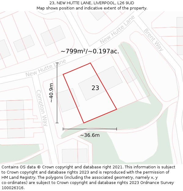 23, NEW HUTTE LANE, LIVERPOOL, L26 9UD: Plot and title map