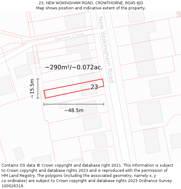 23, NEW WOKINGHAM ROAD, CROWTHORNE, RG45 6JG: Plot and title map