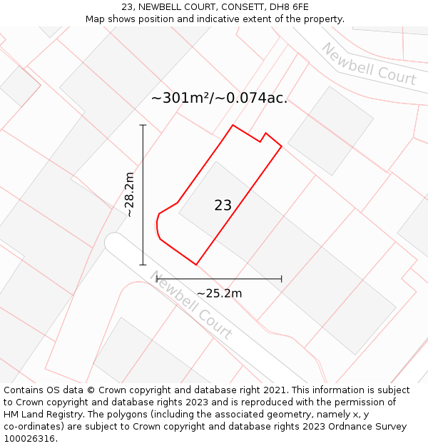 23, NEWBELL COURT, CONSETT, DH8 6FE: Plot and title map