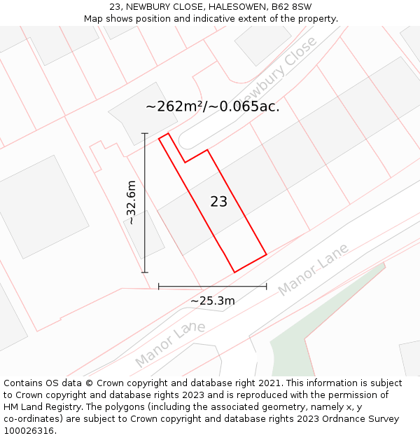 23, NEWBURY CLOSE, HALESOWEN, B62 8SW: Plot and title map